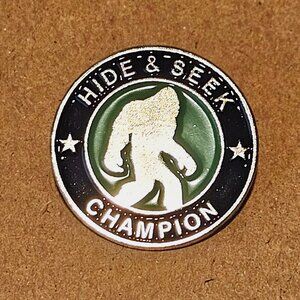 Hide & Seek Champion Bigfoot Enamel Pin Sasquatch Cryptid Round Collectible